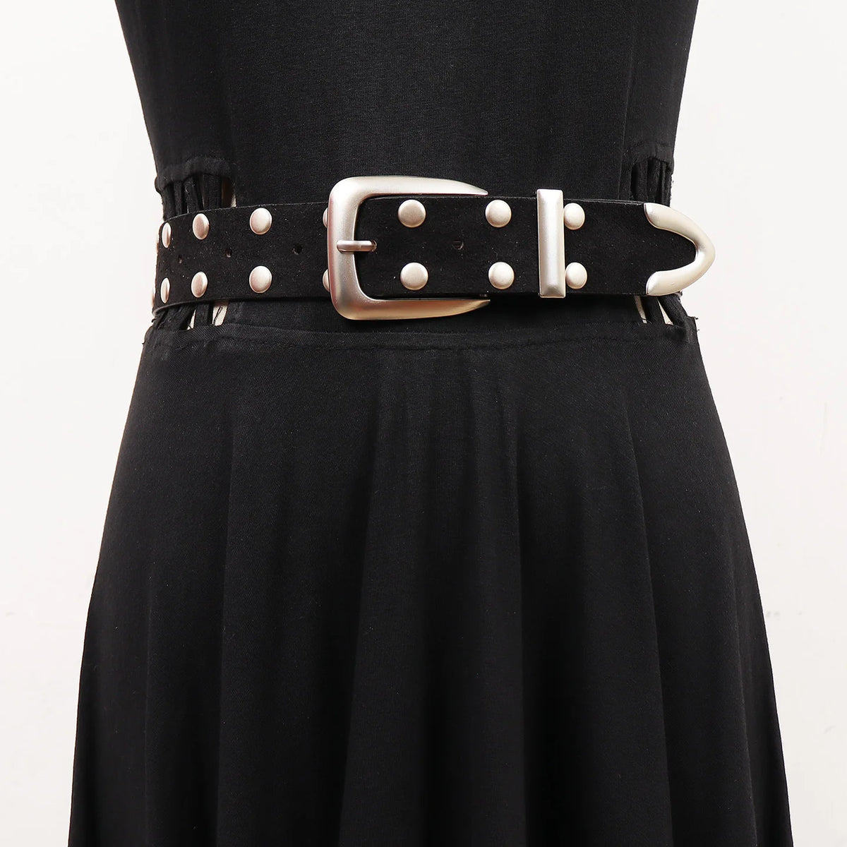 Retro Solid Color Suede Rivet Waist Belt for Women