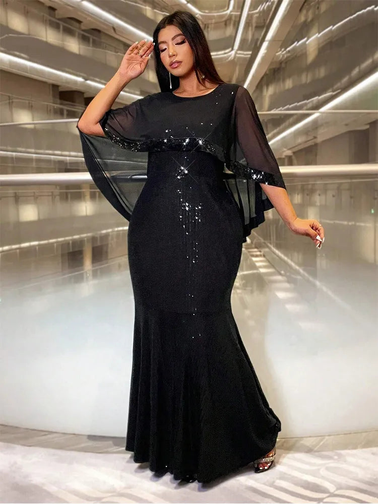 Plus Size Sequin Shawl Evening Gown