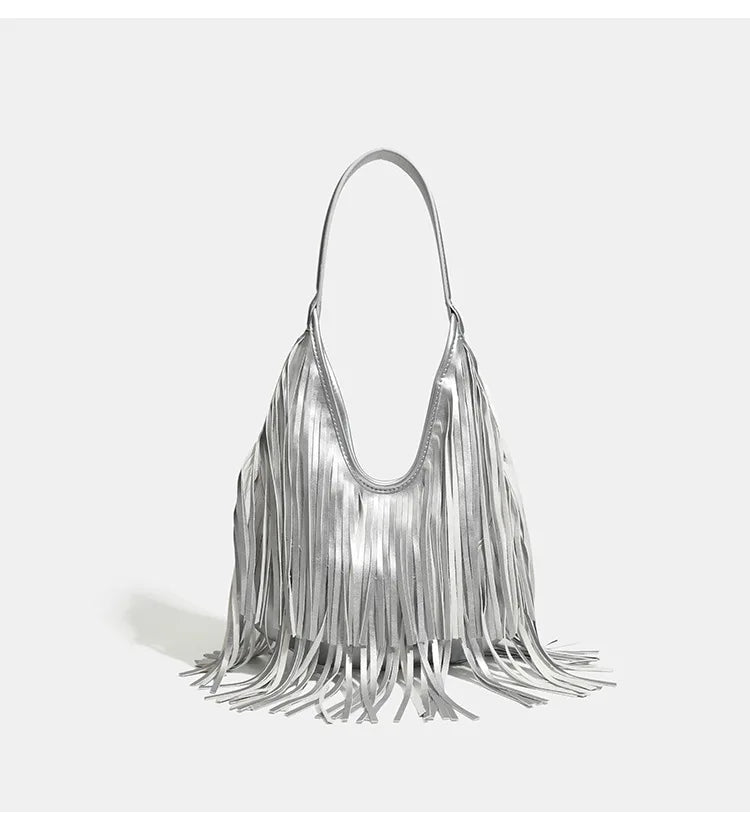 New Women's Shoulder Bag Solid Color Tassel Fashion Women's Shoulder Bag Large Capacity Retro Casual Women's Bag High Quality