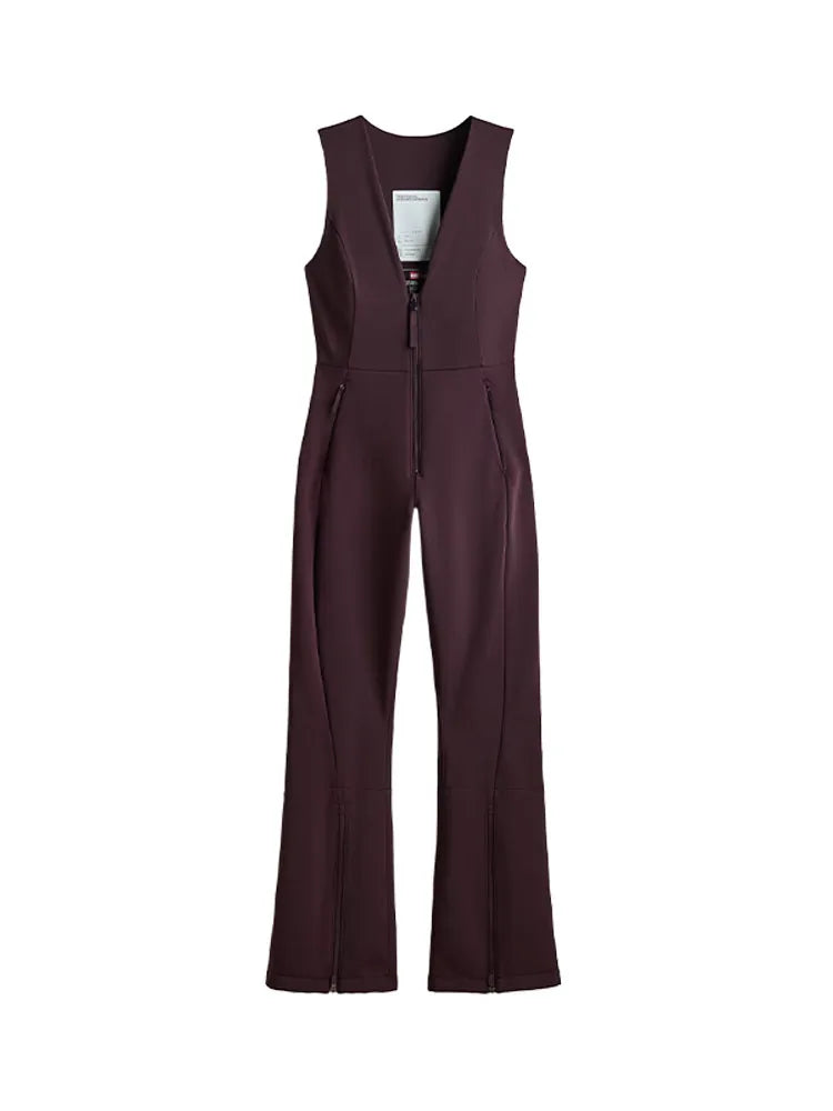 Sleeveless V Neck Ski Jumpsuit With Zippers for Women