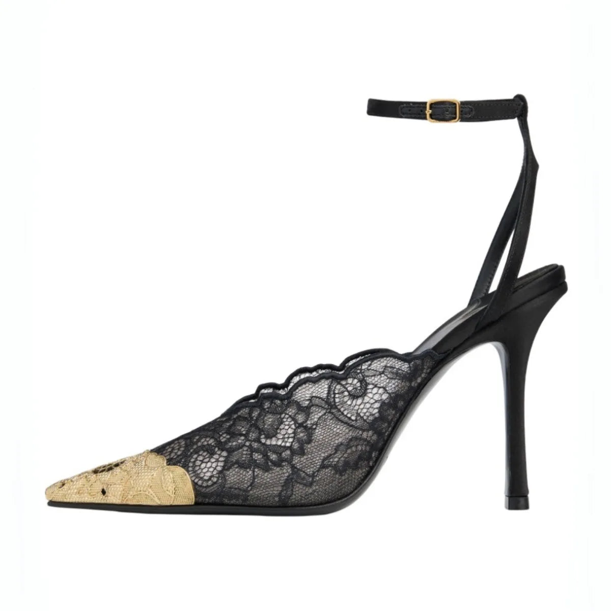 Lace Gold Embroidered Slingback Stiletto Heels for Women