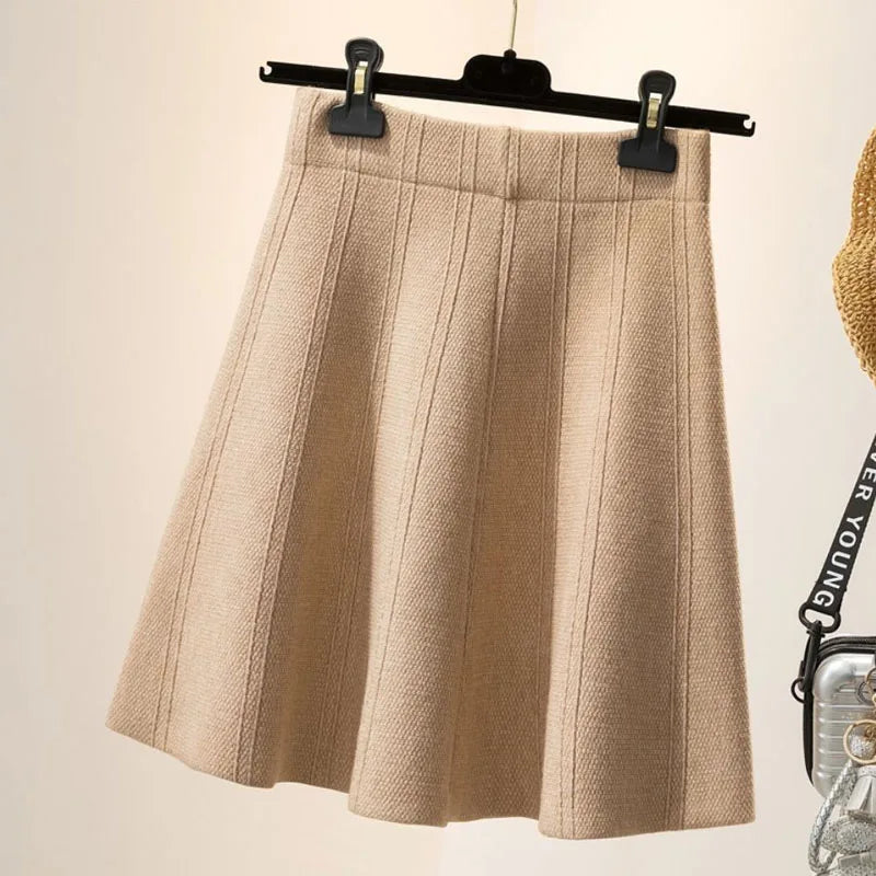 Solid Color High Waist Elastic Knitted Mini Skirt For Women