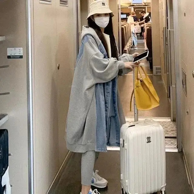 Hooded Mid Length Loose Spliced Casual Coat for Women