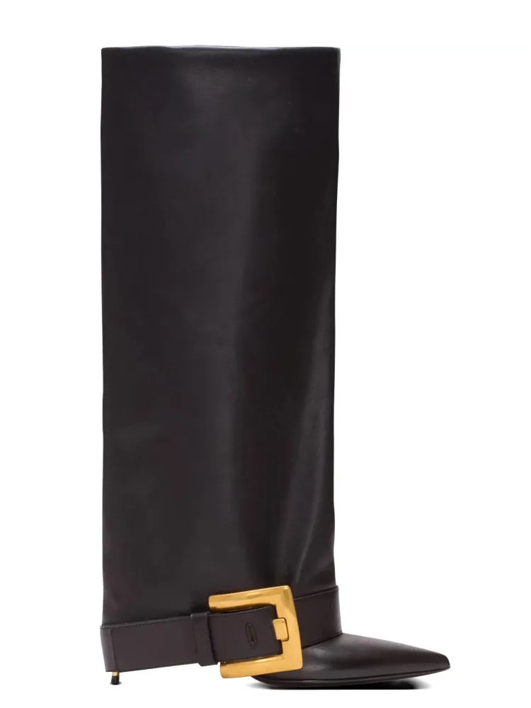 Pointed Toe Knee-High Boots With Belt Buckle for Women
