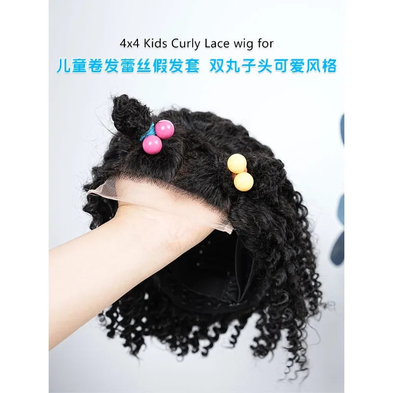Kids Wig With 4x4 Lace Front And 100 Percent Human Hair Kinky Curly For Daily Wear Cosplay