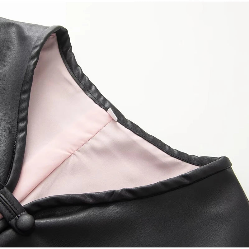 Autumn Winter Pu Leather Moto Jacket With Long Sleeve for Women