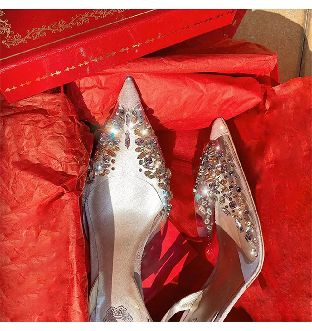 Rhinestone Pointed Toe Transparent Sandals for Women