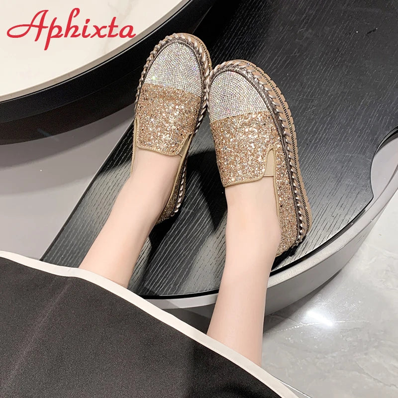 Soft Faux Leather Sequined Platform Loafers For Women