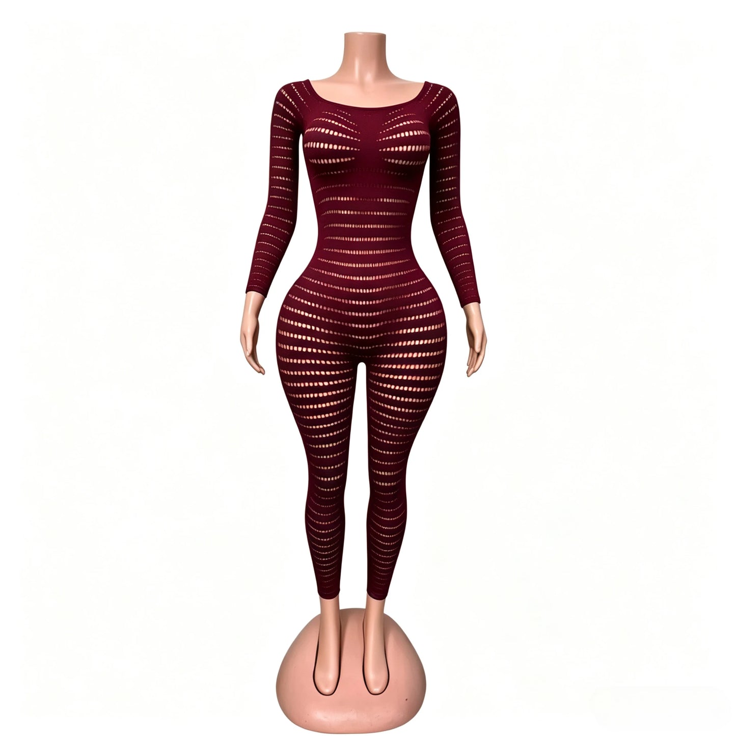 Knit See Through Hollow Out Solid Color Jumpsuit for Women