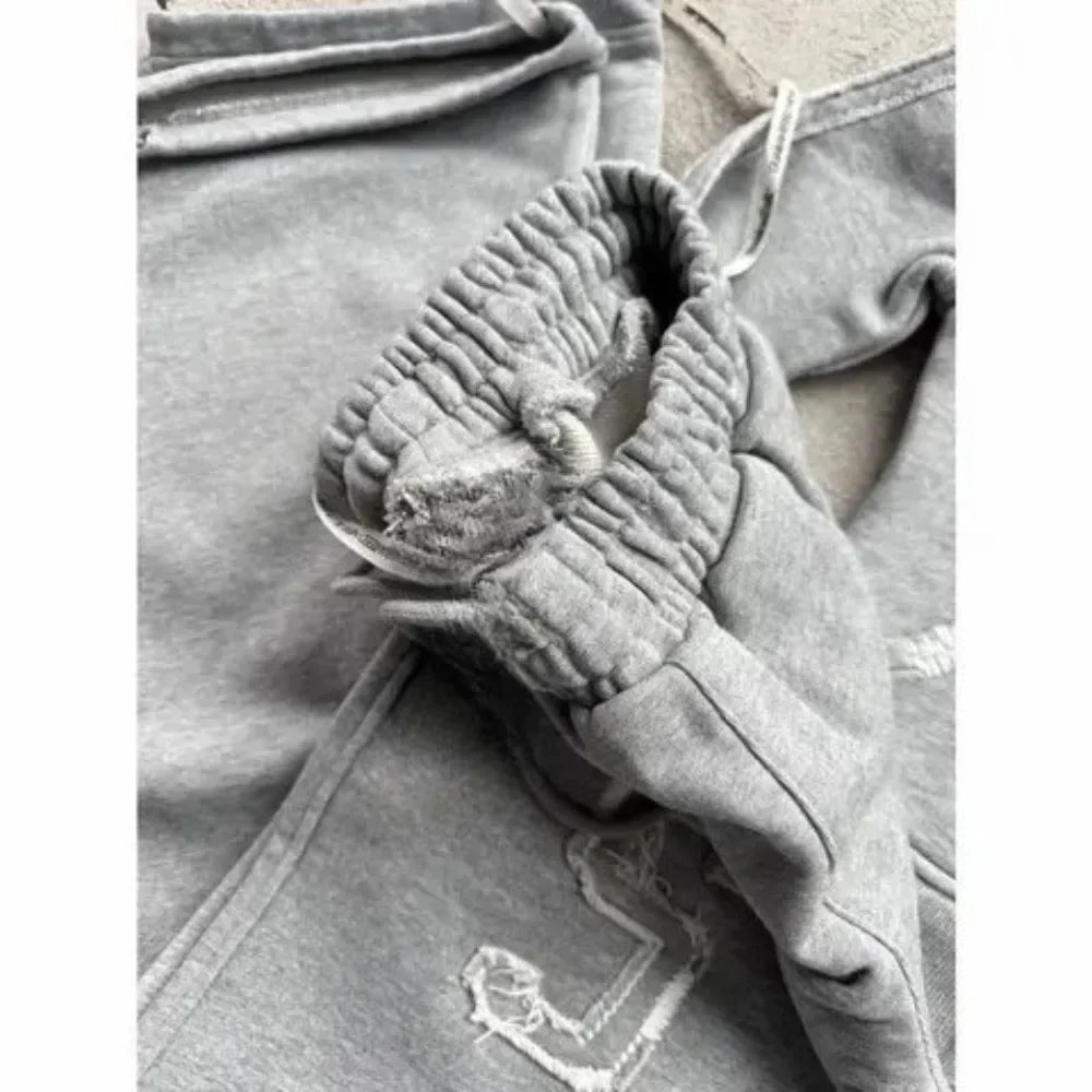 Letter Embroidery Zip Hoodie Set