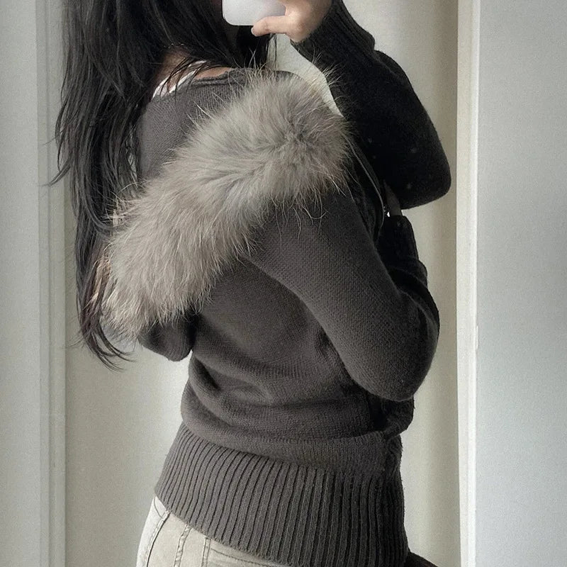 Spicy Girl Style, Furry Combination, Hoodie Zipper Sweater Cardigan, Women's Slimming And Shaping, Versatile Casual Coat