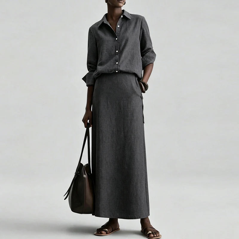 Loose Lapel Two Piece Shirt And Skirt Set for Women