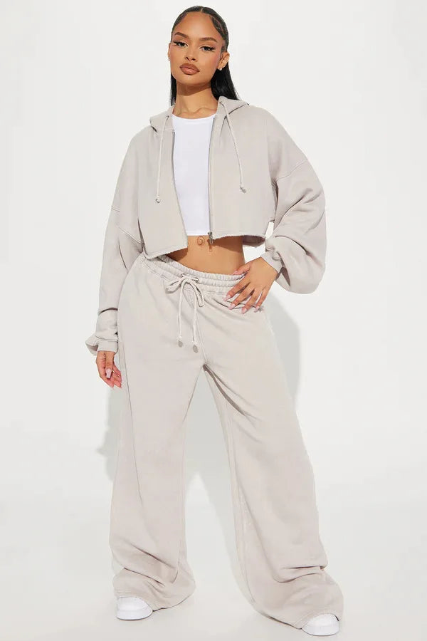 Hooded Cropped Sweatshirt And Long Pants Set for Women