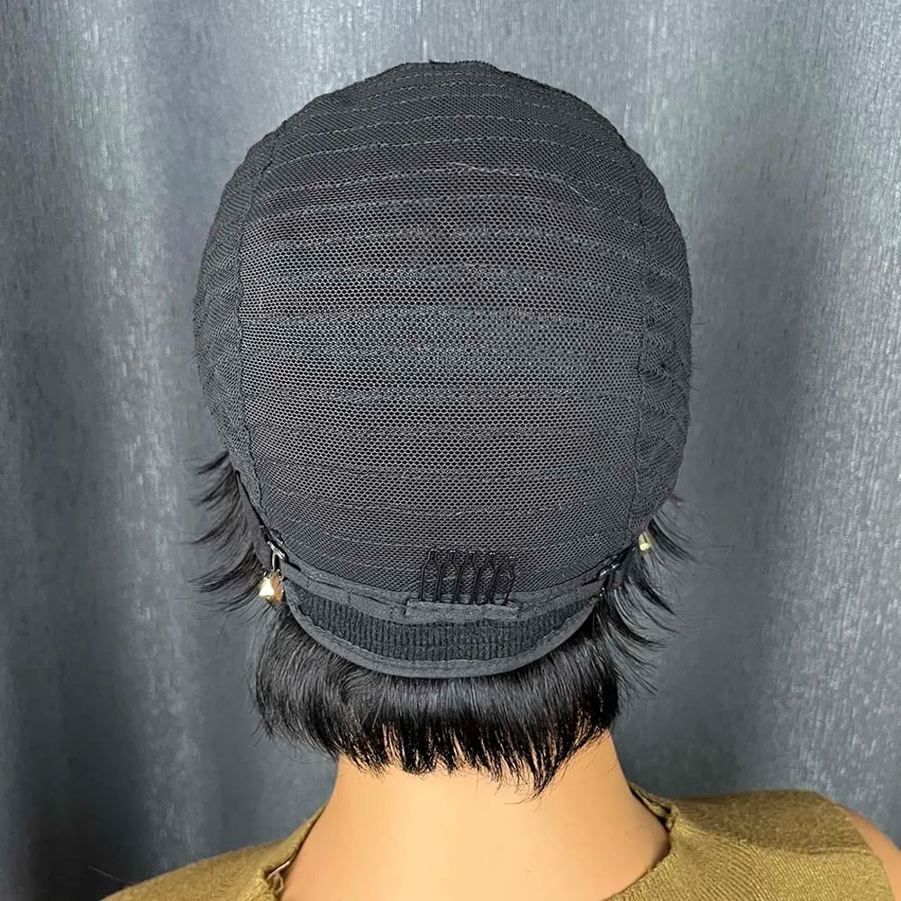 Short Pixie Remy Human Hair Wig With Bangs for Women