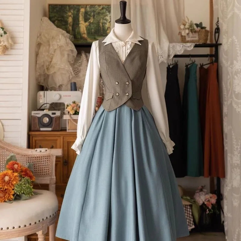 Vintage Victorian Button Front A-Line Mini Skirt for Women