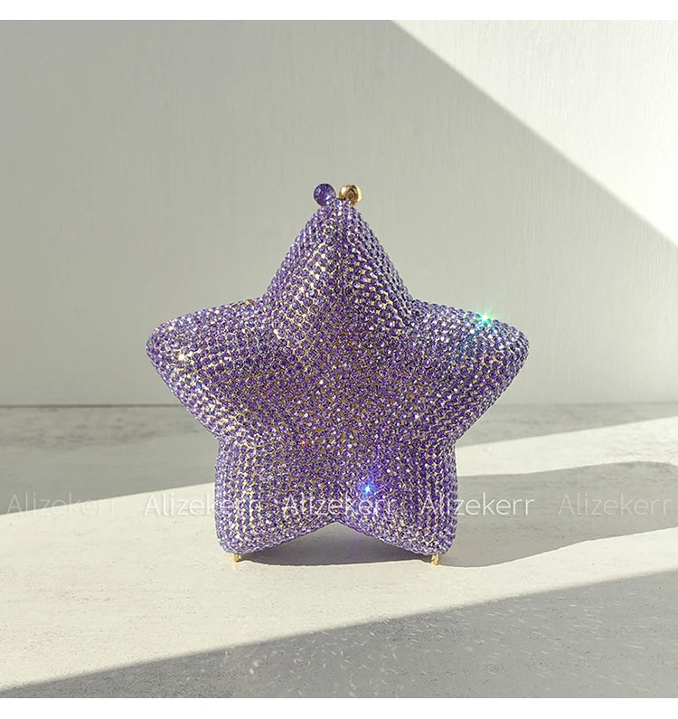 Alizekerr Star Shaped Crystal Evening Bags Women Boutique Gorgeous Sparkling Rhinestone Mini Metal Clutch Purses Wedding Party