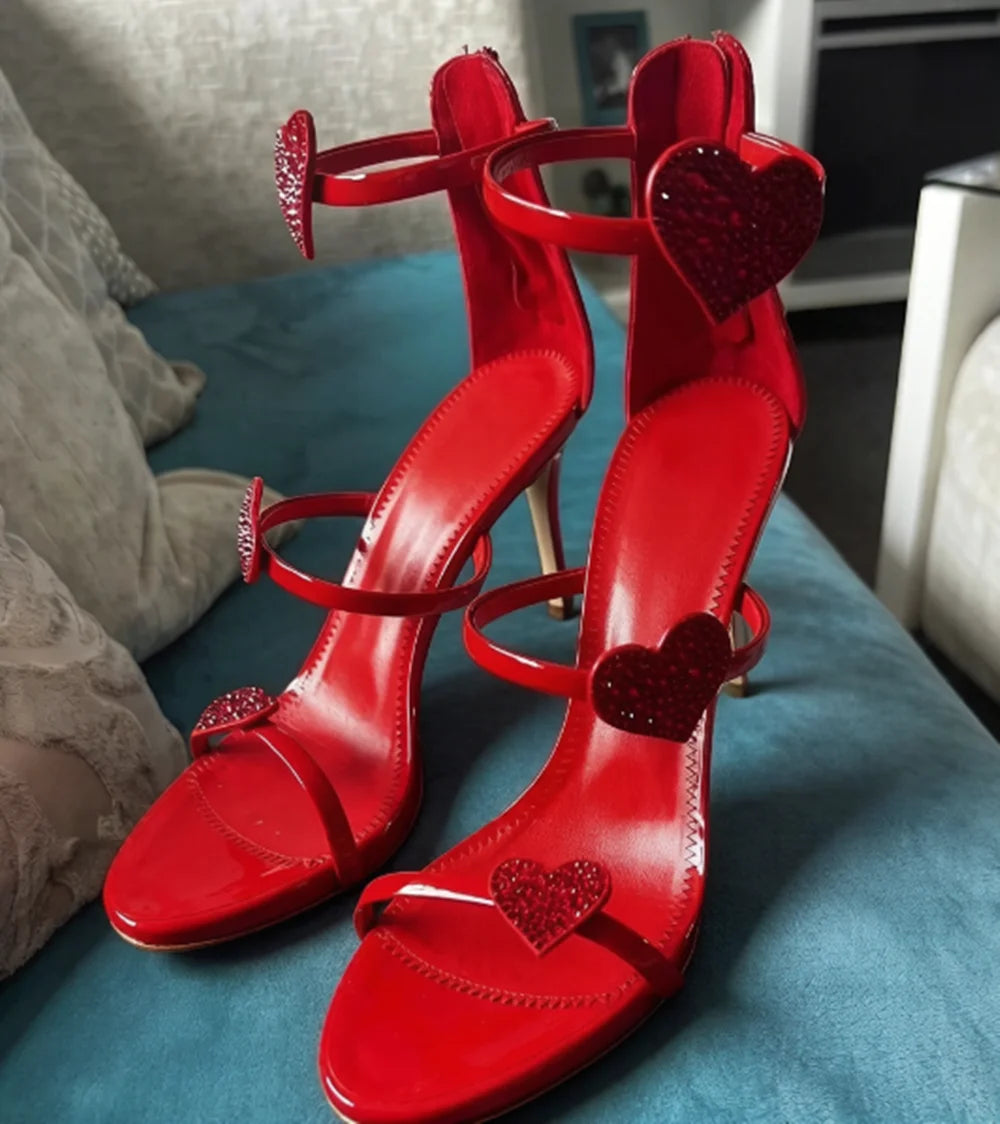 Open Toe Patent Leather Stiletto Sandals With Lip Embellishments for Women