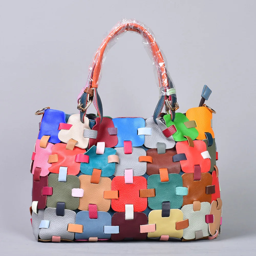 Ladies' bag, ethnic style, colorful European and American woven handbag, one shoulder crossbody beach bag, vegetable basket bag