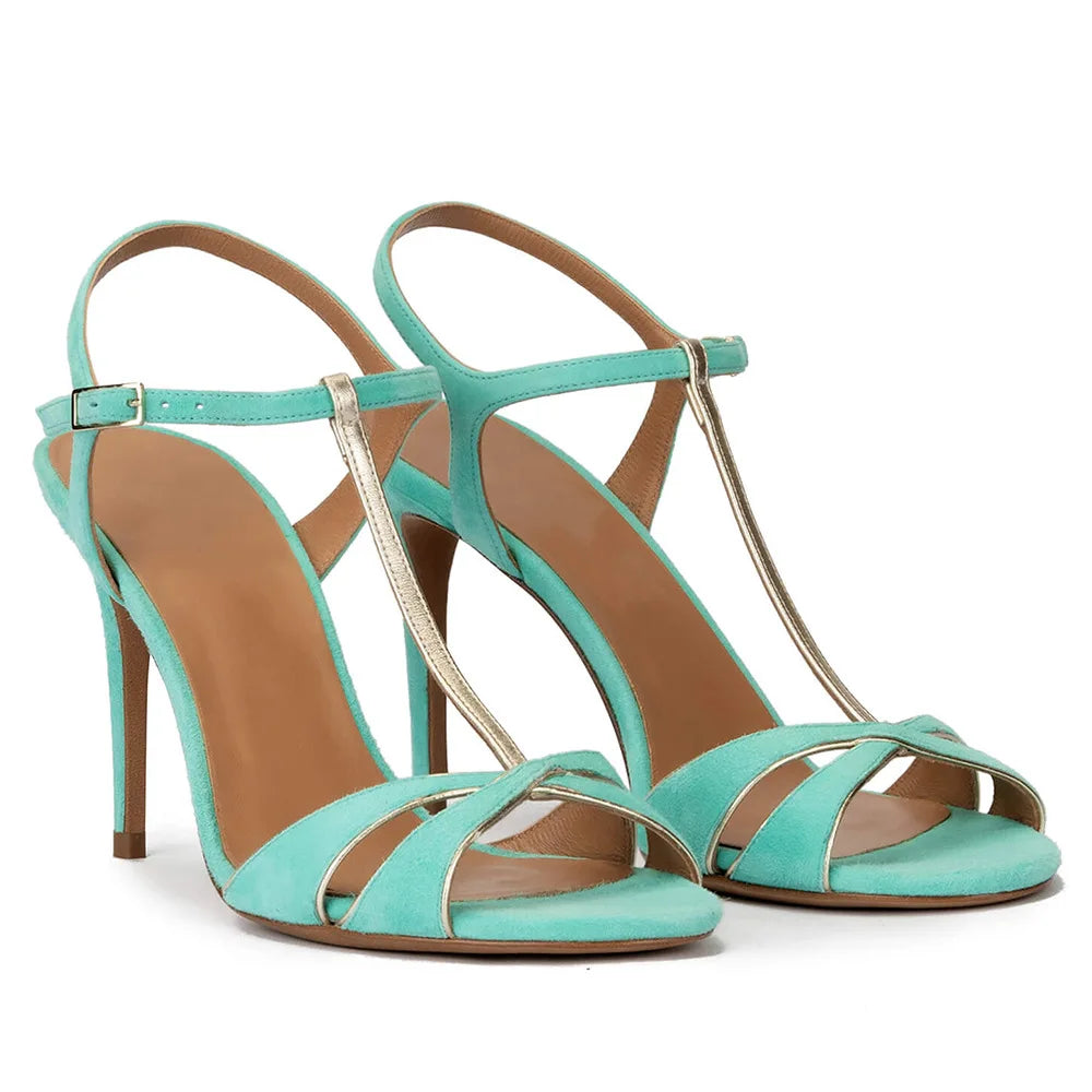 Elegant T Strap Thin Heel Sandals