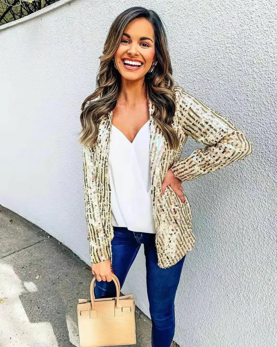 Customized 2025 New Women'sSequin Blazer Jackets Clothing Long Sleeve Elegant Jacket Autumn/Winter Collection Female Set