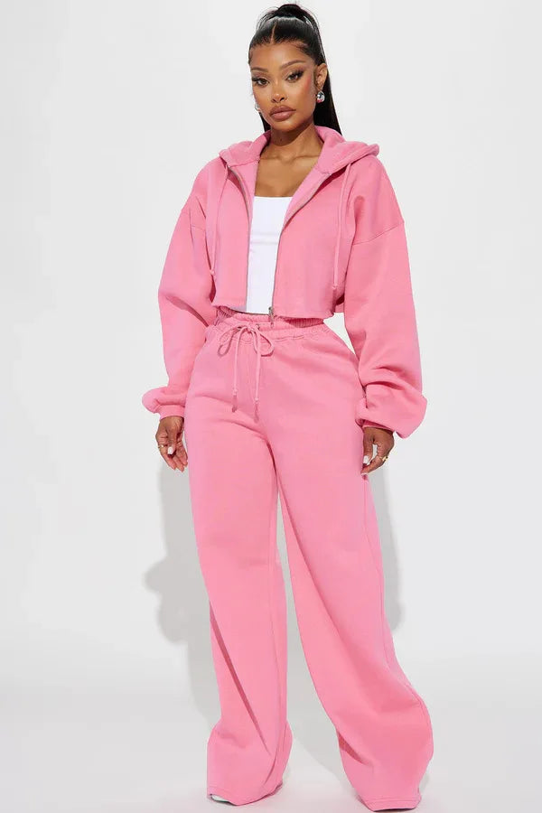 Hooded Cropped Sweatshirt And Long Pants Set for Women