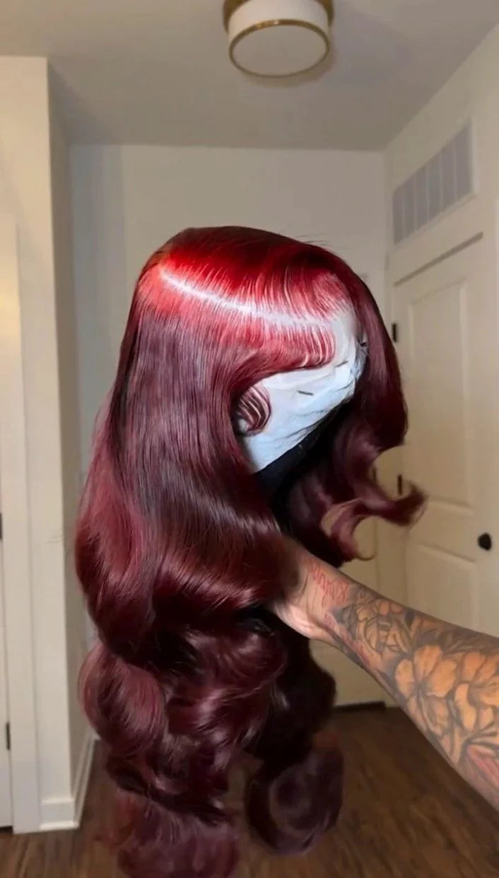 Elegant Burgundy Lace Front Human Hair Wig For Women