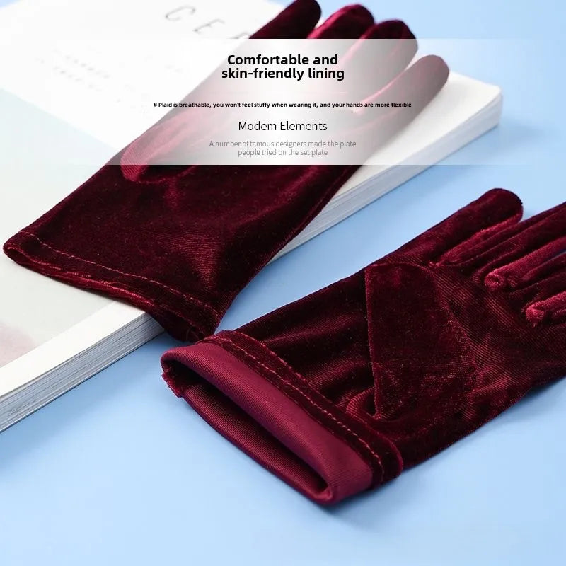Stretch Velvet Wrist Length Gloves