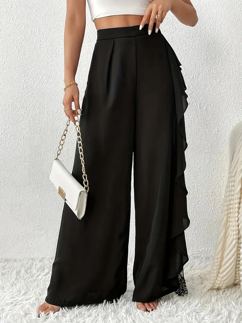 High Waisted Mesh Patchwork Wide Leg Pants for Women