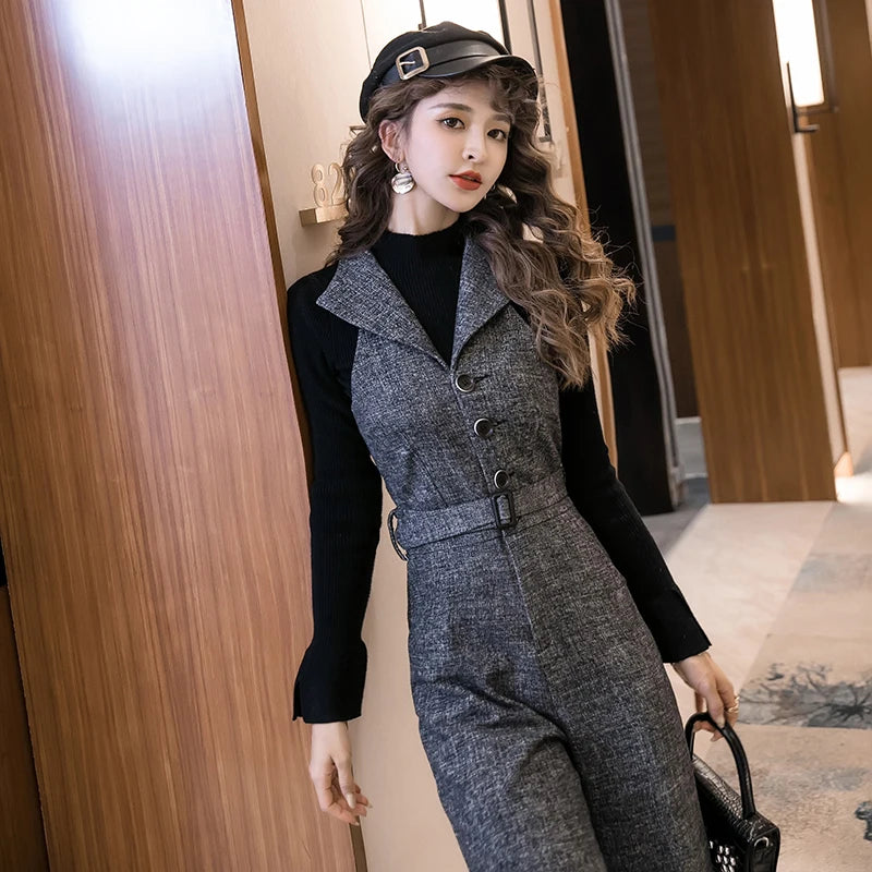 Classic Single Breasted Wide Leg Jumpsuit For Women