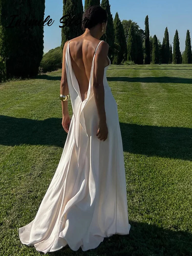 Sophisticated Backless Satin Evening Dress for Women