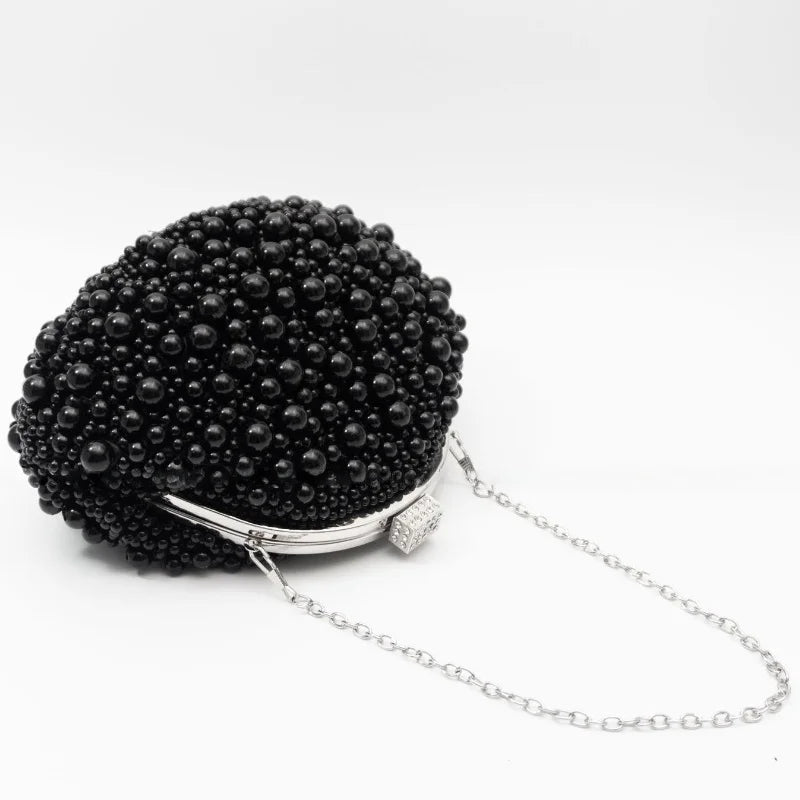 Full Black Pearls Evening Clutch Bags for Women Luxury Designer Mini Beading Handbags Chain Shoulder Bag Tote Mini Female Purses