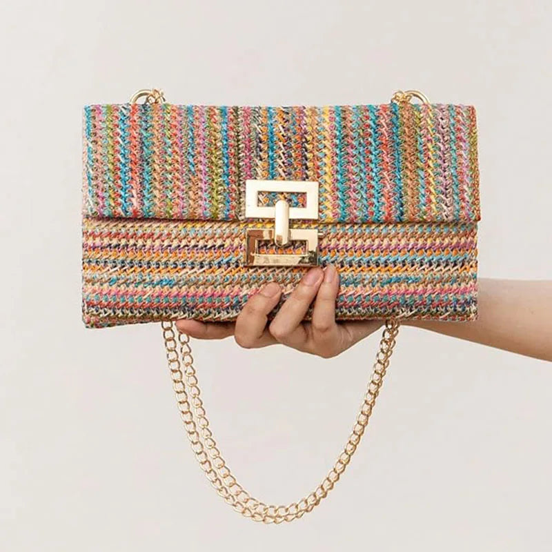 Straw Envelope Evening Party Handbag Fashion Women Weave Pattern Gold Clutch Messenger Purses Lady Daily Commuting Wallet Bags