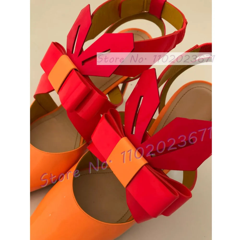 Multicolor Patent Leather Slingback Sandals Women Fashion Folding Bowknot Pointy Toe High Heels Sandals Party Chic Lovely Shoes