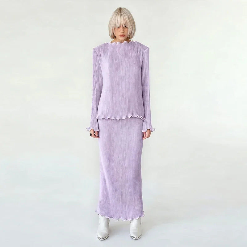 Elegant Velvet Top and Pleated Pants Set for Women