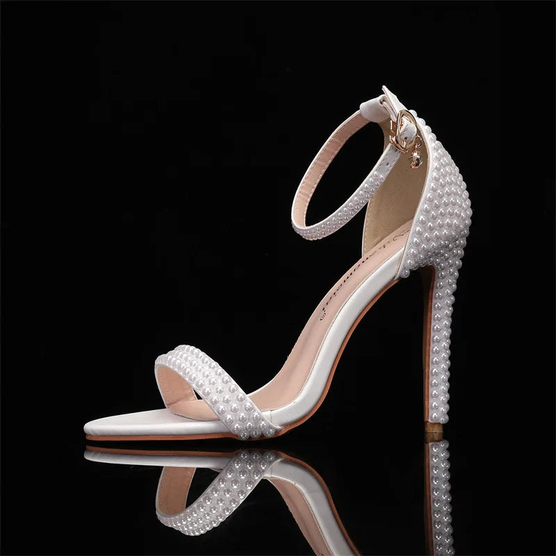 Elegant Pearl Beaded Mesh Bowknot Sandals for Women