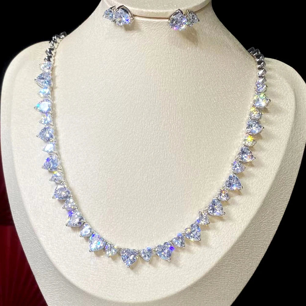 Elegant Blue Crystal Heart Bridal Jewelry Set For Women