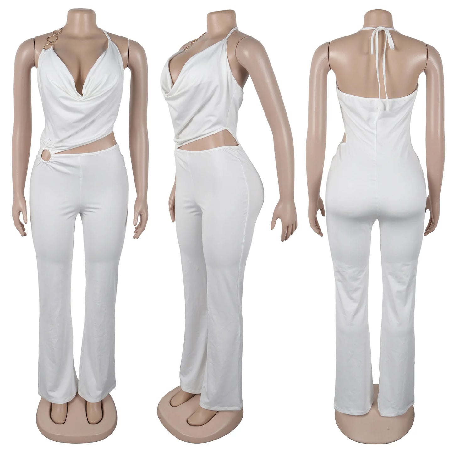 Elegant Slim-Fit Elastic Neck Strap Jumpsuit for Women