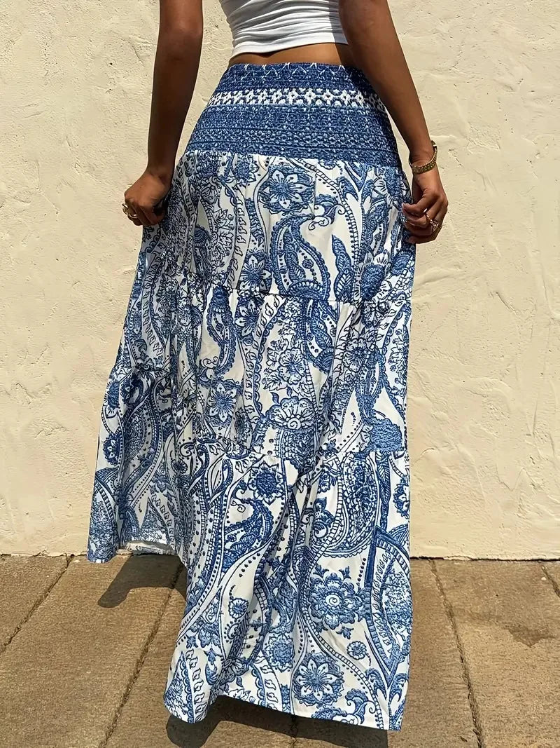 Boho Holiday Print Casual Ankle Length Maxi Skirt for Women