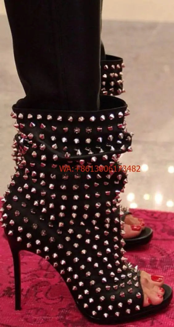 Luxurious Studded Leather Zip Ankle Boots for Women