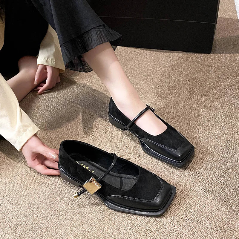 Retro Square Toe Low Heel Mary Jane Shoes for Women
