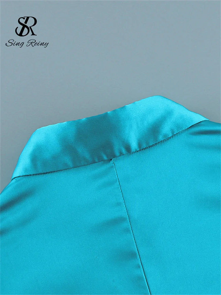 Slim Fit Satin Long Sleeve Button-Up Blouse for Women