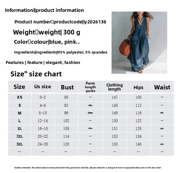 Sleeveless V Neck Loose Wide Leg Casual Jumpsuit For Women
