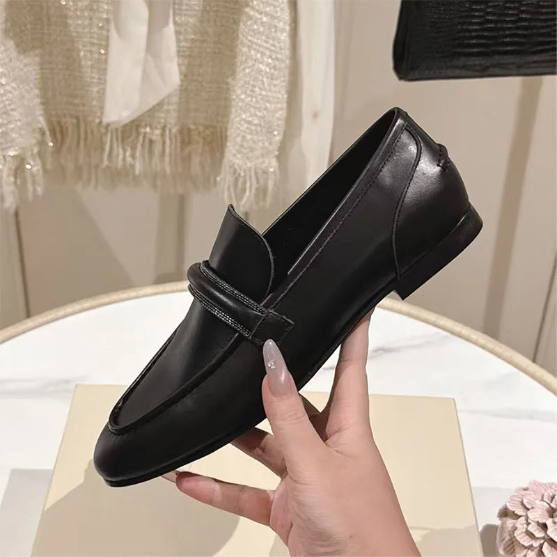 Classic Suede Leather Round Toe Loafers for Women