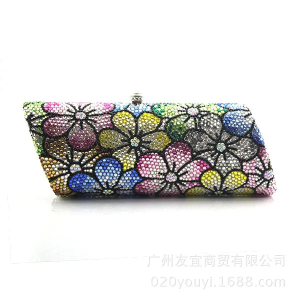 Sparkling Crystal Floral Evening Clutch Bag for Women