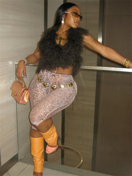 Snake Print Elastic Waist Shorts