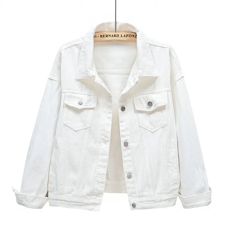 Long Sleeved Single Breasted Denim Coat with Lapel for Women