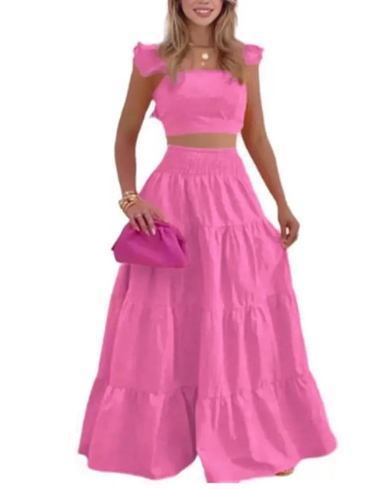 Elegant Sleeveless Top and Long Skirt Two Piece Set for Women