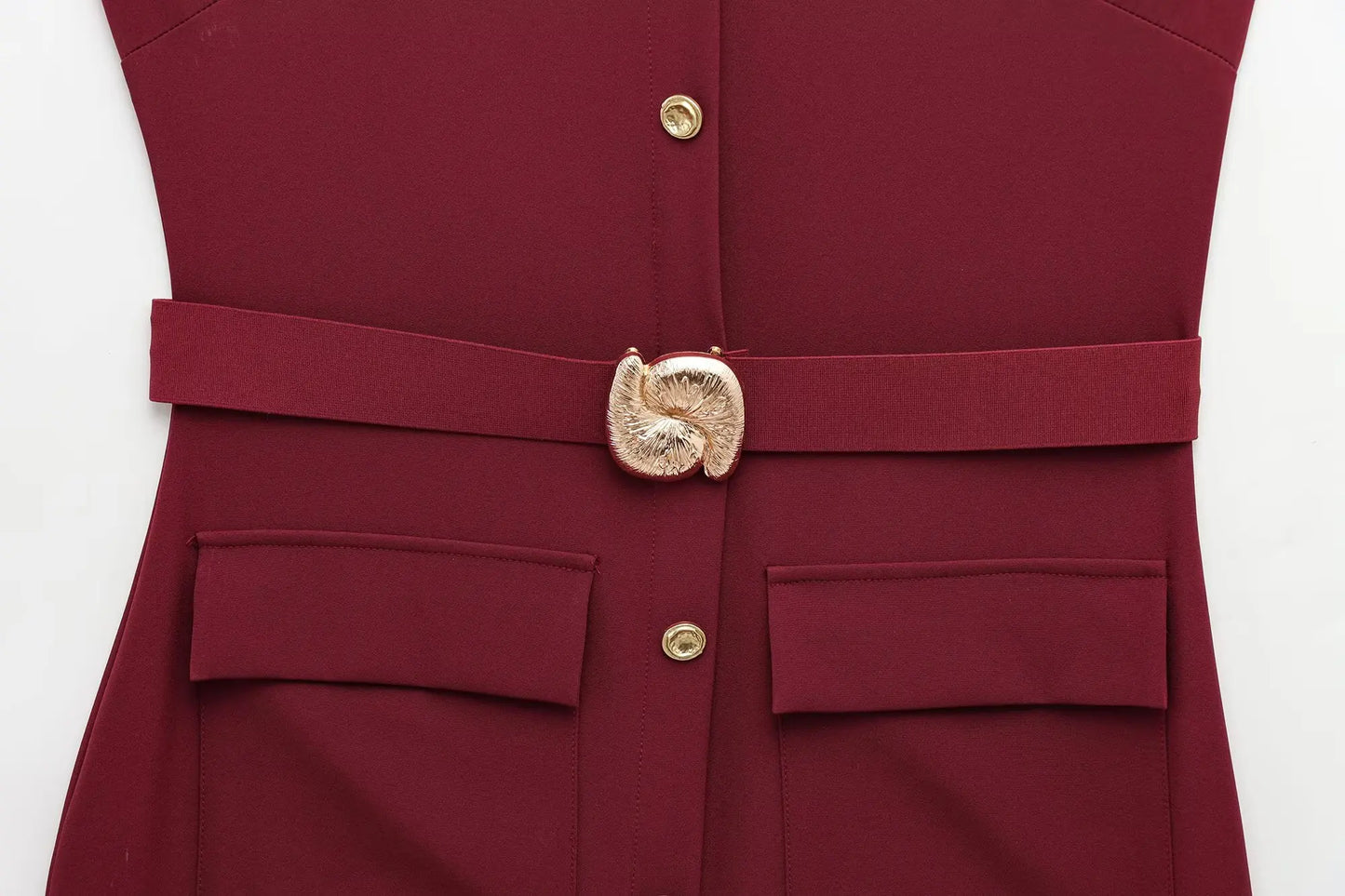 Sleek Belted Round Neck Classic Office Suit Set for Women