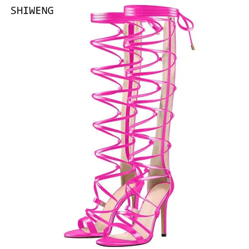 Pink Strappy Crystal Stiletto Heels