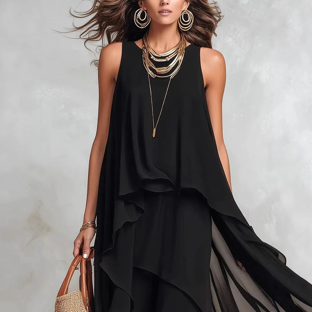 Boho Chiffon Tiered Asymmetrical Maxi Dress For Women